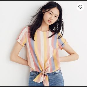 NWOT Madewell Button back tie tee, sherbet stripe
